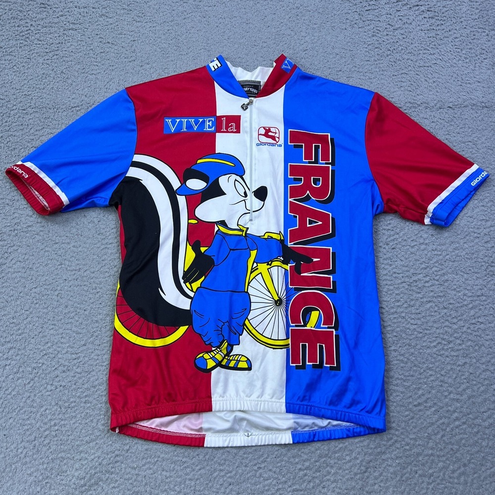 Giordana Pepe Le Pew Looney Tunes Cycling Jersey Sz L Vive La France Shirt Italy